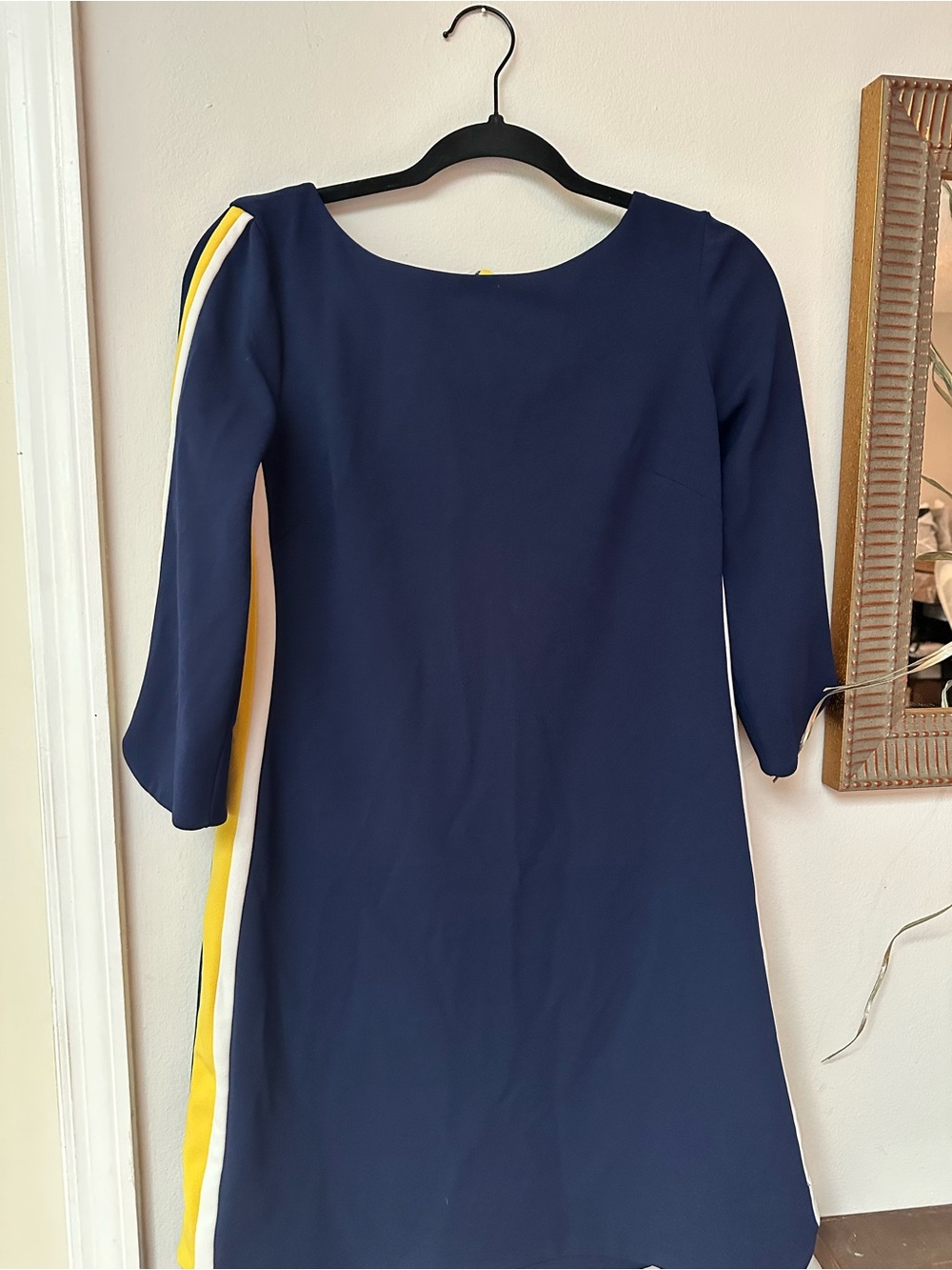 Vince Camuto Navy Dress with Yellow and White Side Stripes